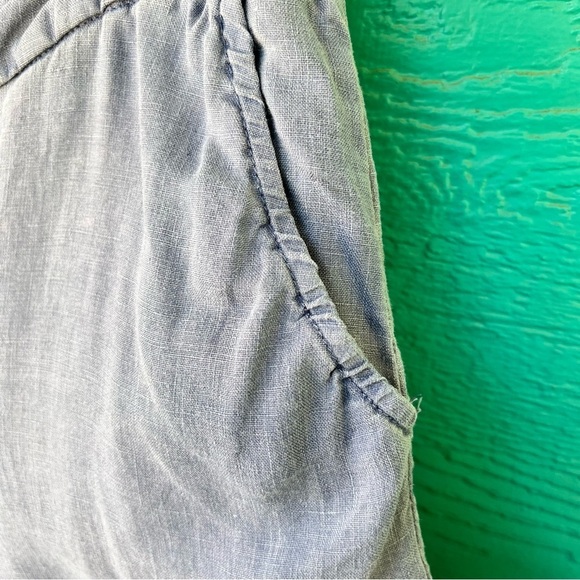100% LINEN BLUE CHAMBRAY PULL ON DRAWSTRING WIDE LEG PANTS SIZE MEDIUM - Picture 3 of 5